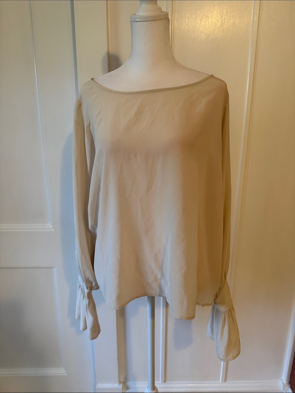 L'AGENCE Silk Boatneck Blouse in Beige